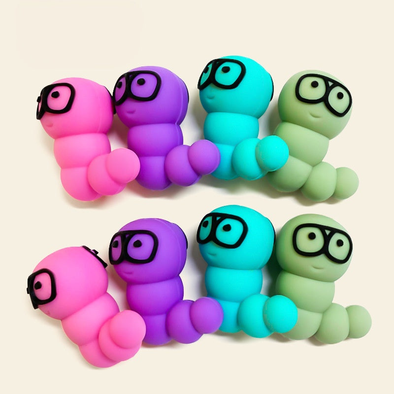 20Pcs Silicone 3D Focal Beads Cute Caterpillar Wearing Glasses