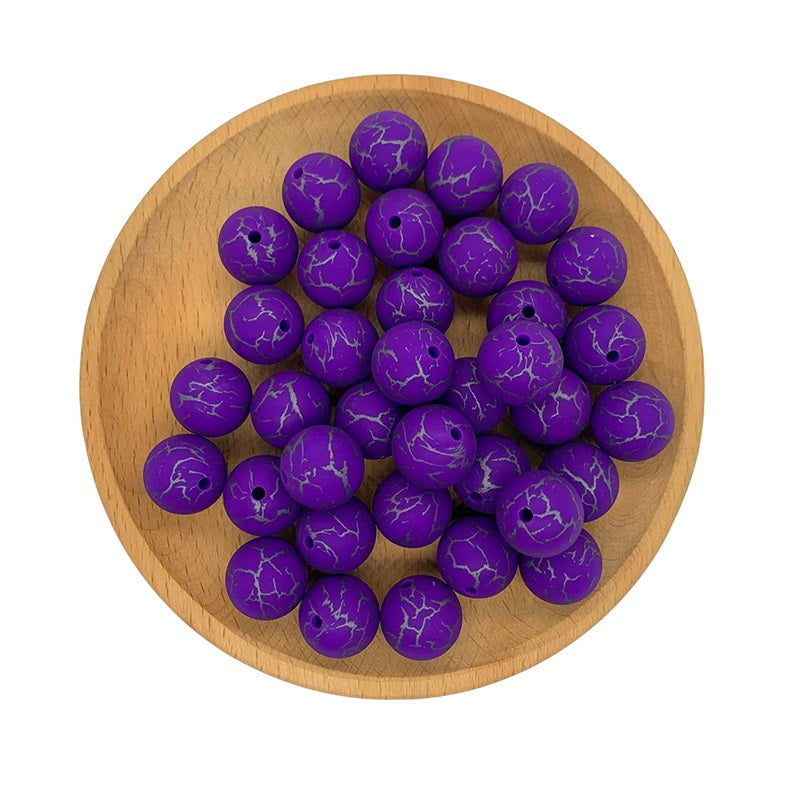50pcs 15mm Printed Crackle Silicone Beads Colorful Design 4