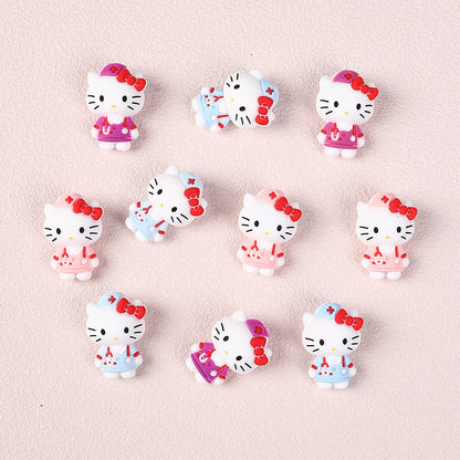 20Pcs Silicone 3D Focal Beads White Cat Wearing Nurse Hat with Stethoscope 6
