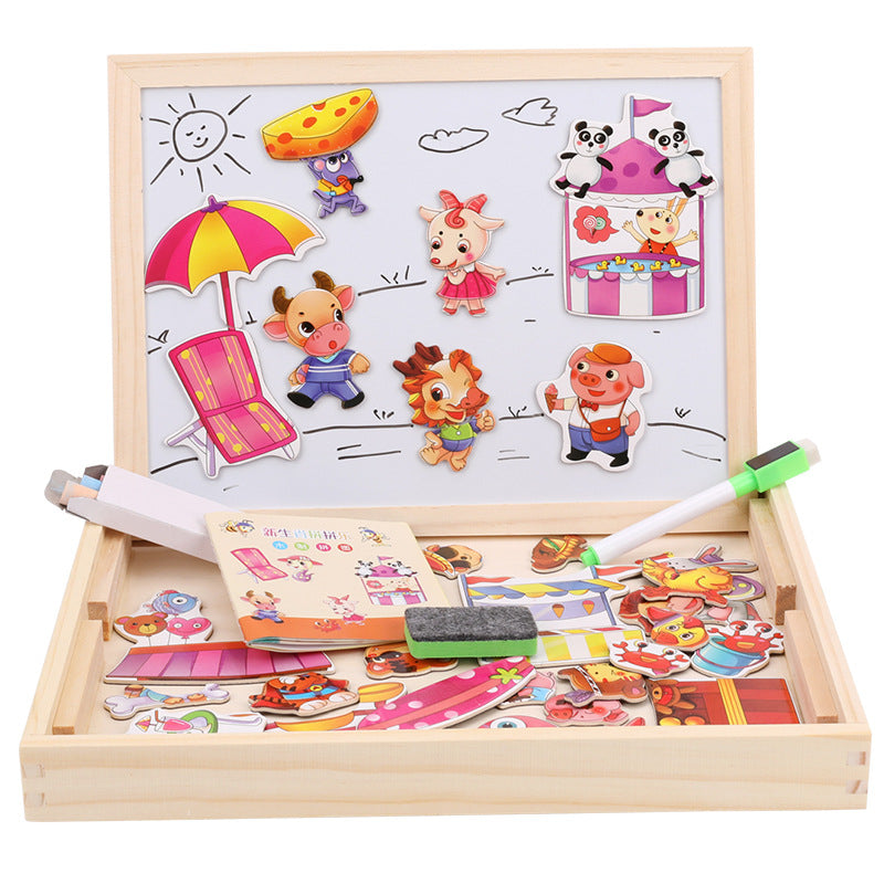 Wooden Magnetic Animal Double-Sided Drawing Board Montessori Toys 3