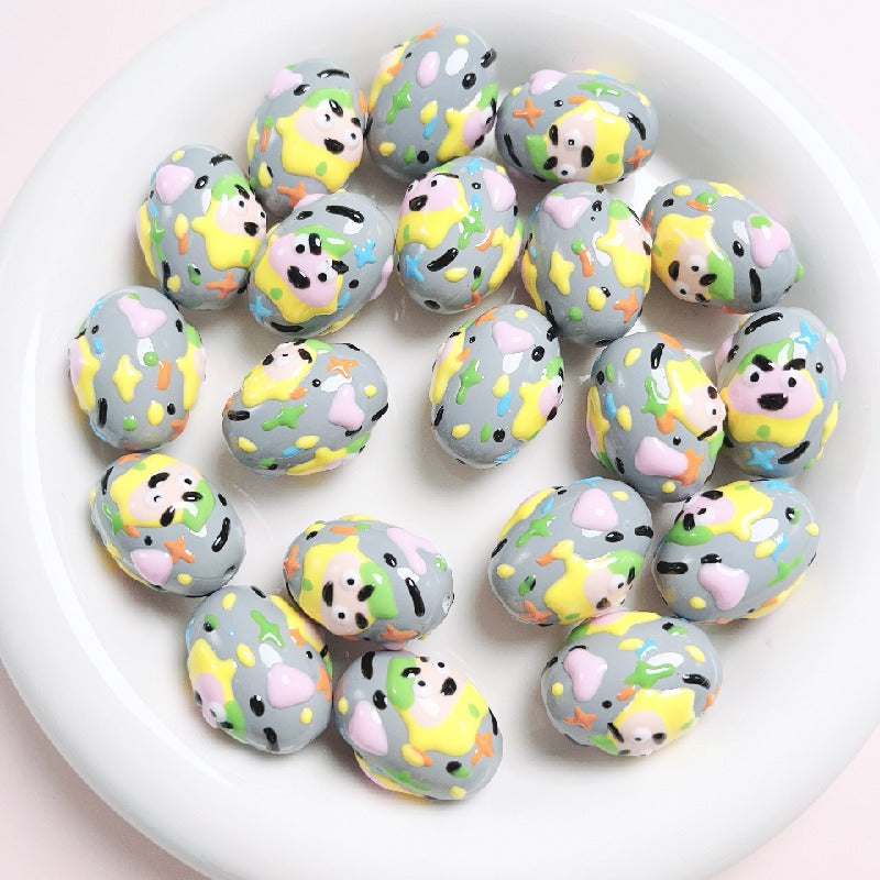 5pcs 16x24mm Hand-Painted Dinosaur Egg Acrylic Beads DIY Craft 4