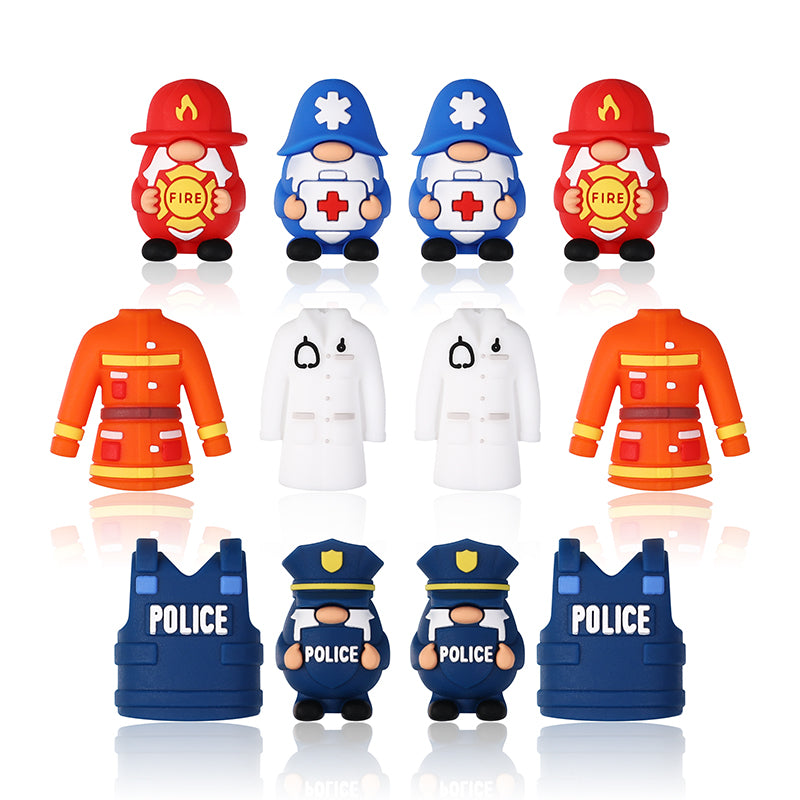 20Pcs Silicone 3D Focal Beads Doctor Police Firefighter Career Medical Theme