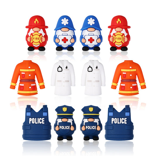 20Pcs Silicone 3D Focal Beads Doctor Police Firefighter Career Medical Theme