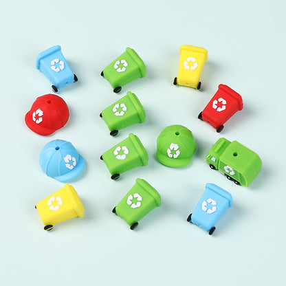 Silicone 3D Focal Beads Sanitation Series Recycling Bin and Cap Designs