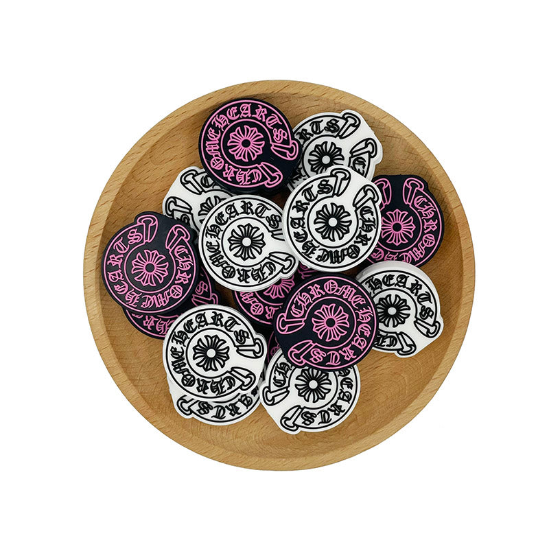 20pcs Silicone Focal Beads Chrome Heart Circular Design 4