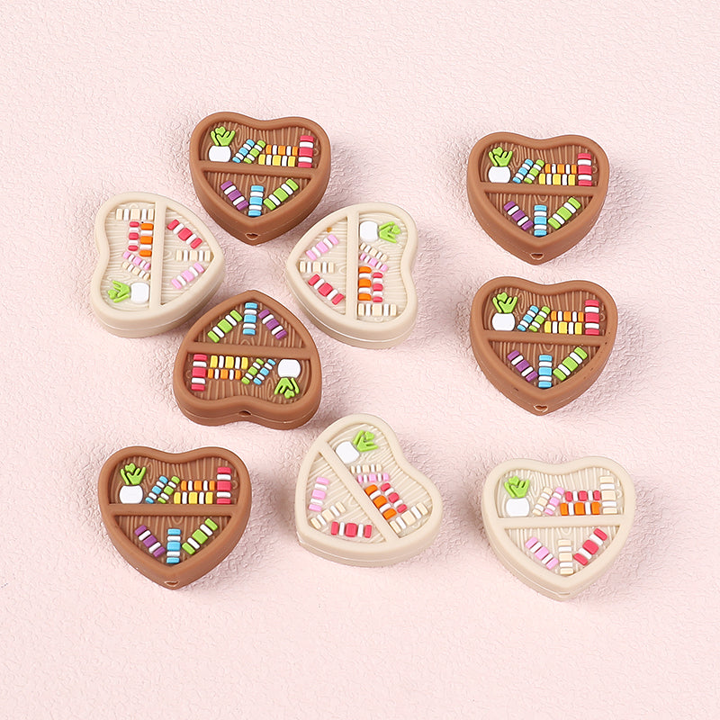 20Pcs Silicone Focal Beads Double Sided Heart Shaped Bookshelf Design 4