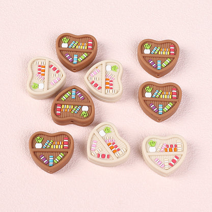 20Pcs Silicone Focal Beads Double Sided Heart Shaped Bookshelf Design 4