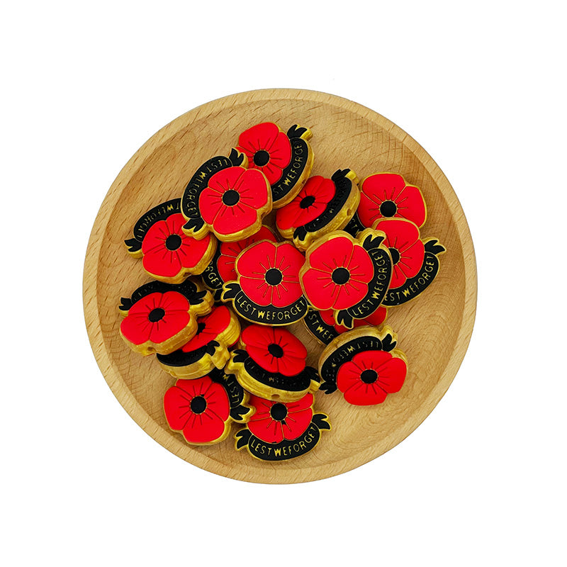 20pcs Silicone Focal Beads Lest We Forget Poppy with Banner 2