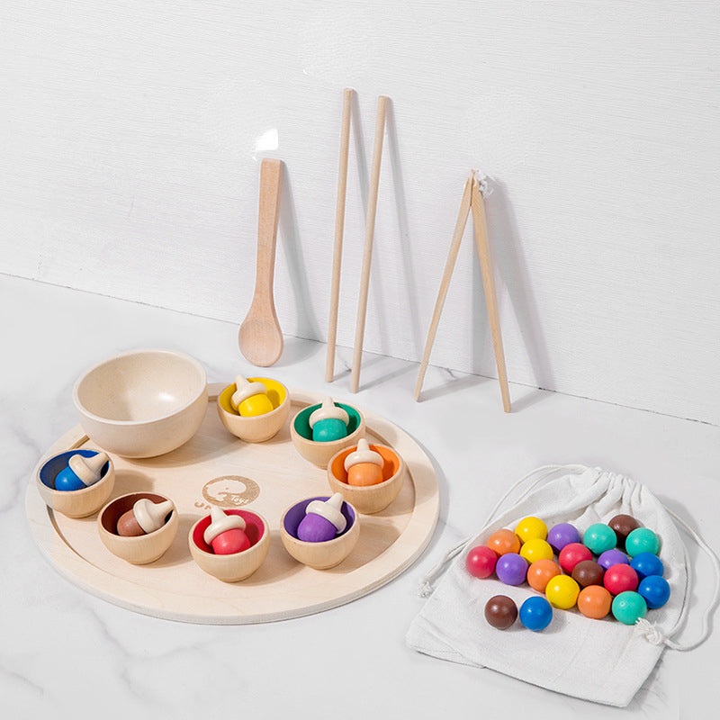 Wooden Montessori Toys Clamp Beads Sorting Cup for Toddlers 5