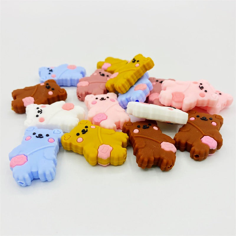 20pcs Silicone Focal Beads Backpack Bear With Heart Pouch 4