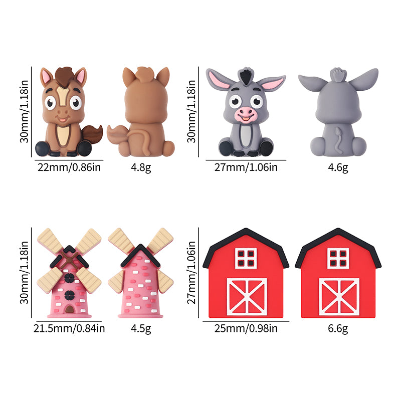20Pcs Silicone 3D Focal Beads Farm Animal Theme Variety Set 9