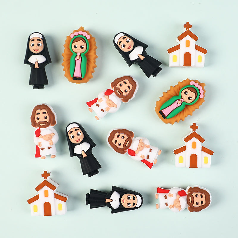 20Pcs Silicone 3D Focal Beads Religious Church Nun Jesus Mary Collection 5