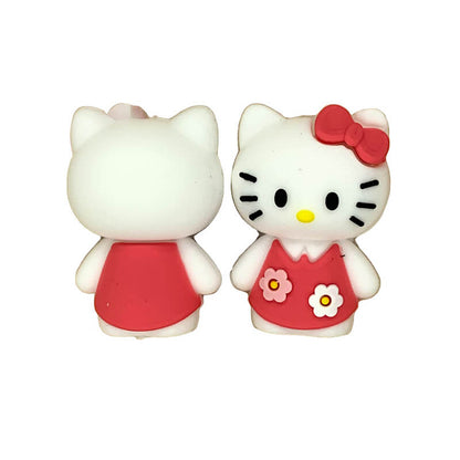 Silicone 3D Focal Beads White Cat Wearing Red Dress with Bow