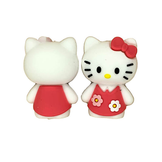 Silicone 3D Focal Beads White Cat Wearing Red Dress with Bow