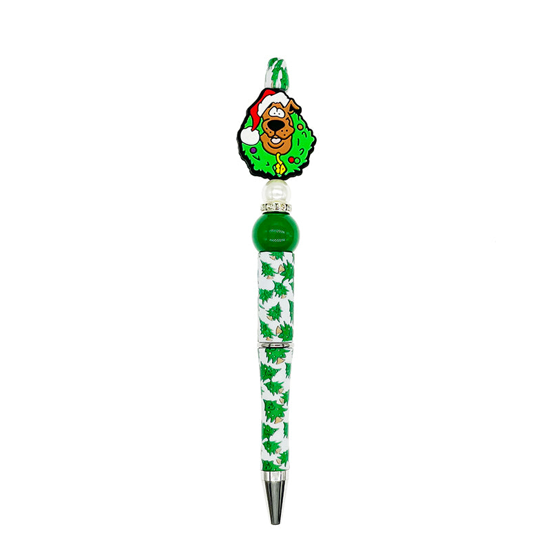 20pcs Silicone Focal Beads Brown Dog Character with Red Santa Hat and Green Wreath 3