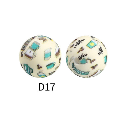 50pcs 15mm Rhombus Printed Silicone Beads Multi Color Design 27