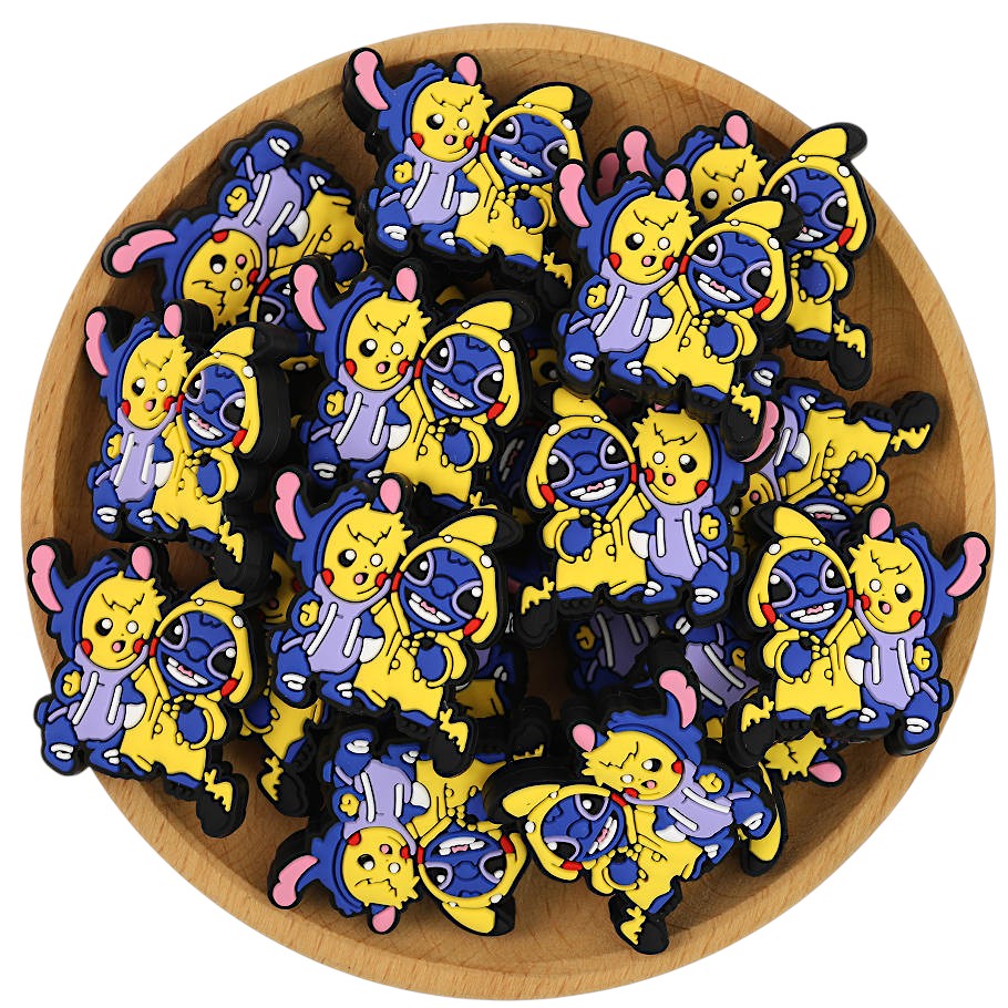 20Pcs Silicone Focal Beads Yellow Mouse Round Cheeks Lightning Tail and Blue Alien Character Large Ears Clothing 3