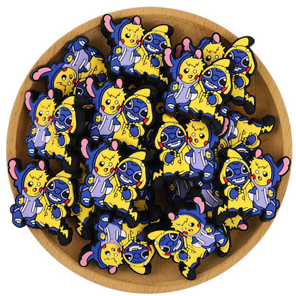 20Pcs Silicone Focal Beads Yellow Mouse Round Cheeks Lightning Tail and Blue Alien Character Large Ears Clothing 3