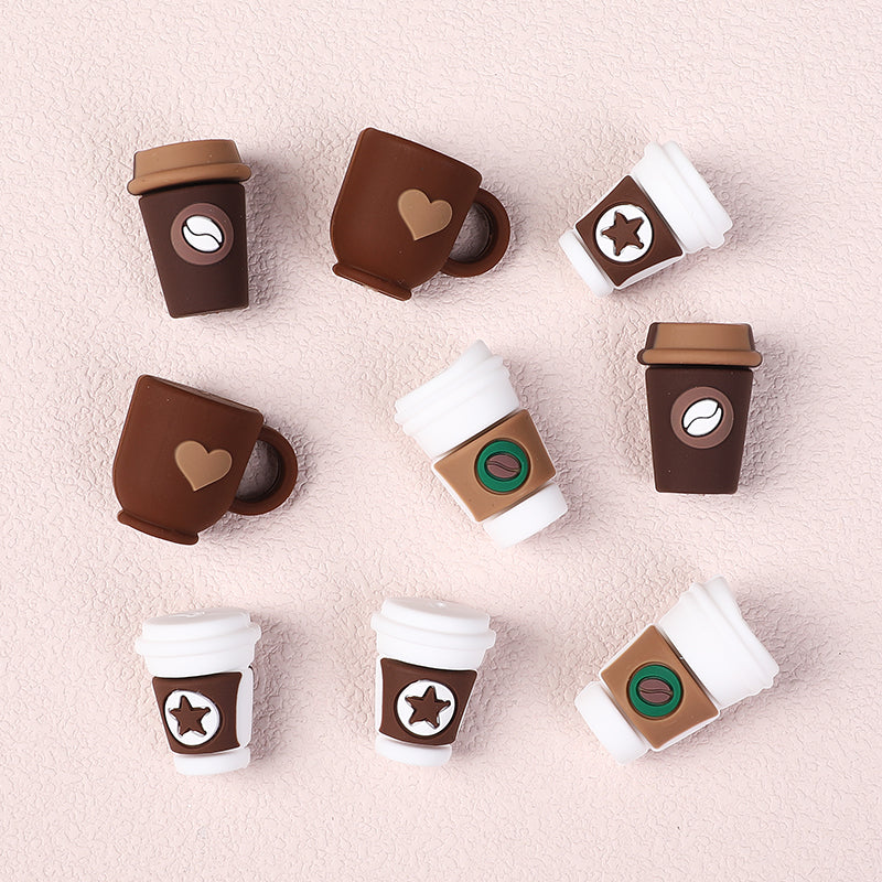 20Pcs Silicone 3D Focal Beads Coffee Cup Five Pointed Star Heart Designs 4