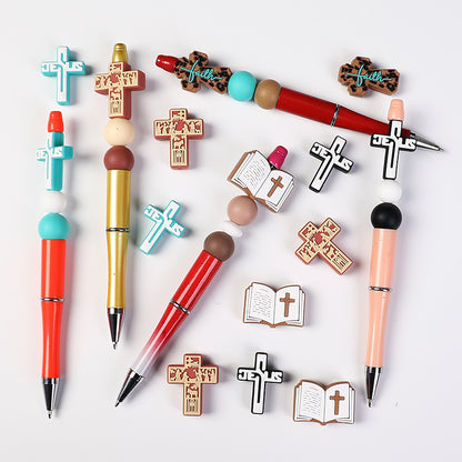20Pcs Silicone Focal Beads Bible Cross Cutout Center Design 8