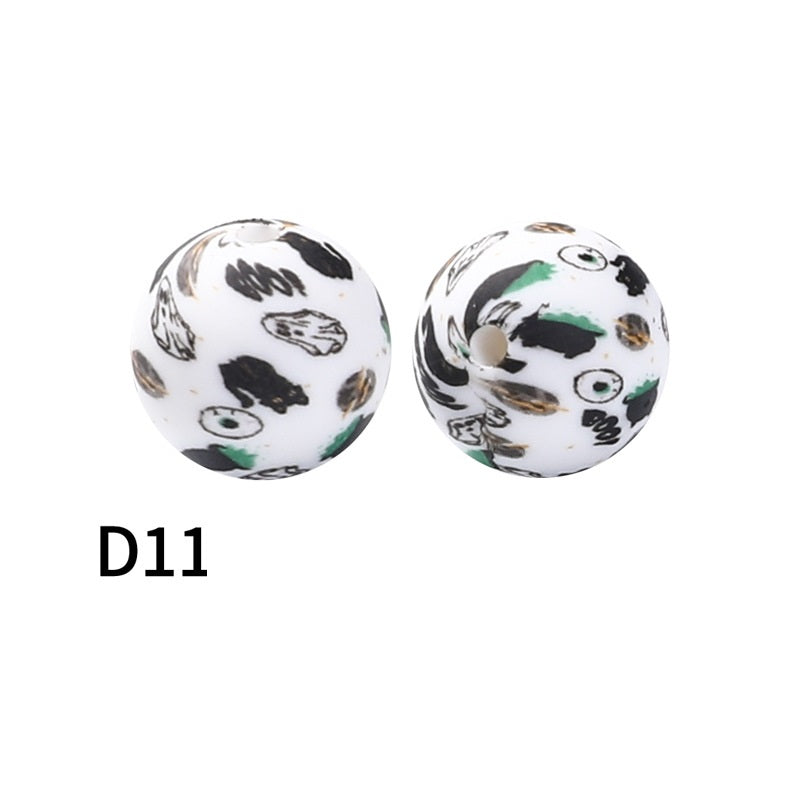 50pcs 15mm Rhombus Printed Silicone Beads Multi Color Design 21