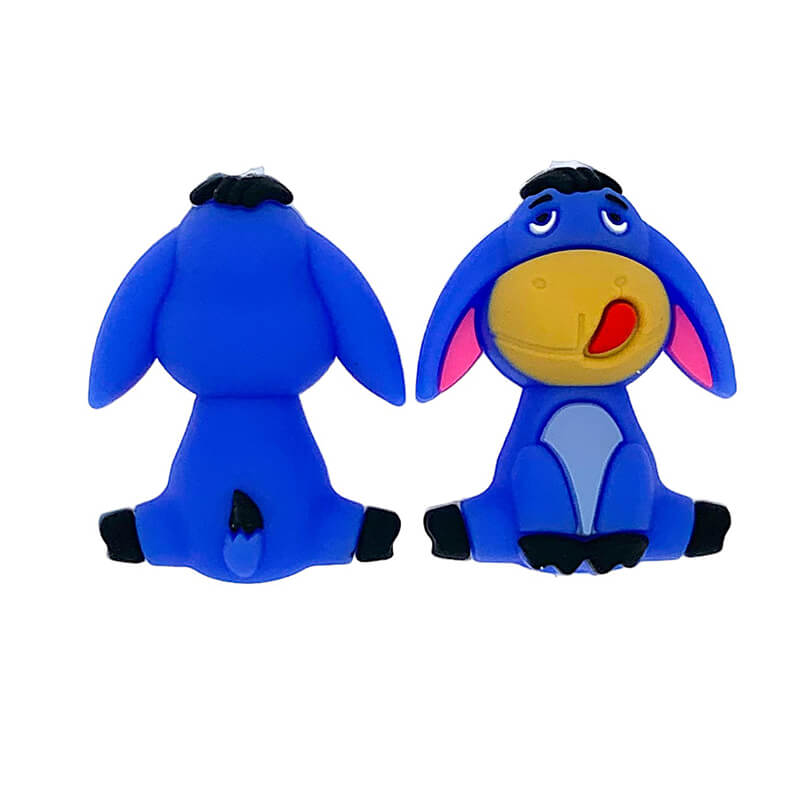 Silicone 3D Focal Beads Blue Donkey Character Sitting Pose