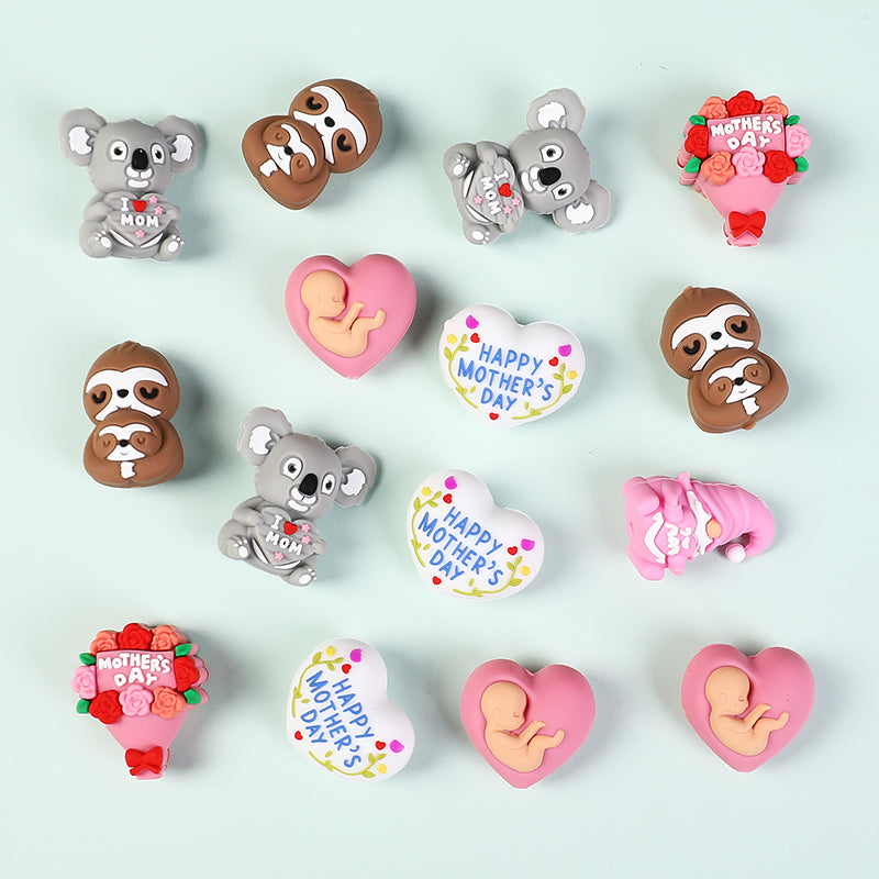 20Pcs Silicone 3D Focal Beads Mother Day Koala Bouquet Holding Heart 2