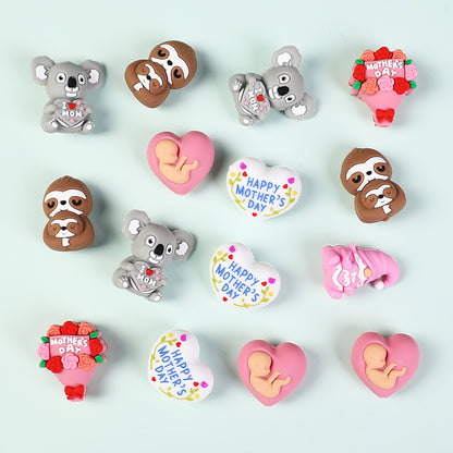 20Pcs Silicone 3D Focal Beads Mother Day Koala Bouquet Holding Heart 2