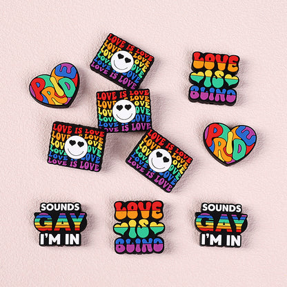20pcs Silicone Focal Beads Rainbow Pride Theme Colored Heart and Letters 4