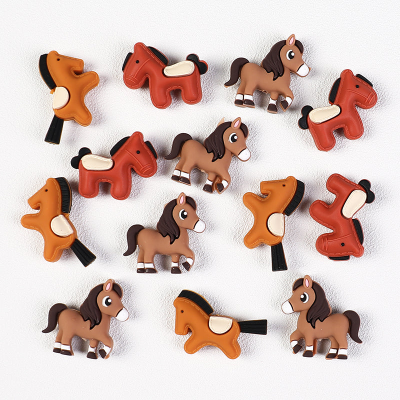 20Pcs Silicone 3D Focal Beads Brown Yellow Pony Side Profile 4