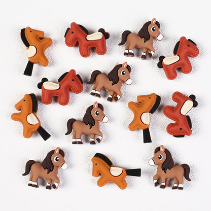 20Pcs Silicone 3D Focal Beads Brown Yellow Pony Side Profile 4