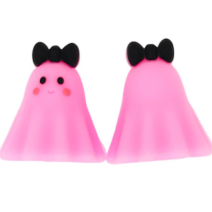 3D Silicone Focal Beads Halloween Pink Ghost Wearing Bow