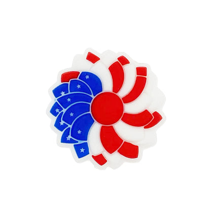 20pcs Silicone Focal Beads American Flower Red White Blue Pattern
