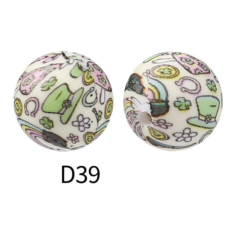 50pcs 15mm Rhombus Printed Silicone Beads Multi Color Design 49