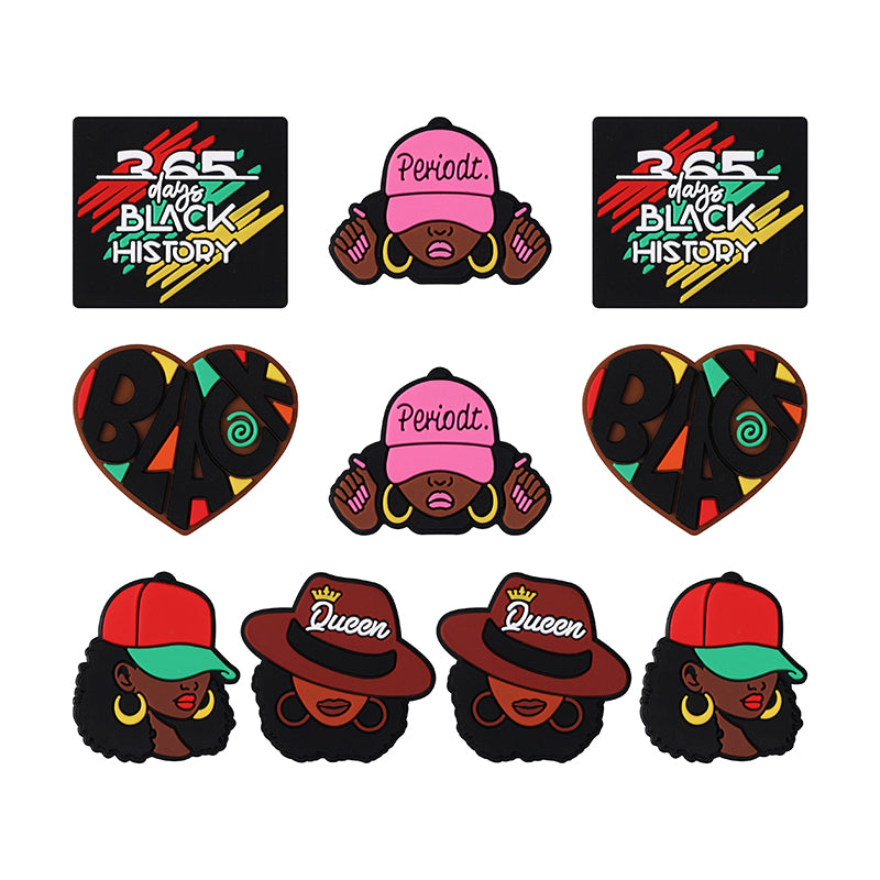 20pcs Silicone Focal Beads Black Girl Wearing Hat and Afro Hairstyle 10