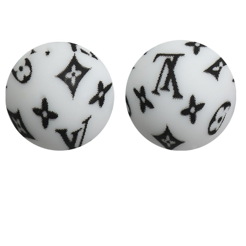 50pcs 15mm LV Silicone Beads Printed Design 6