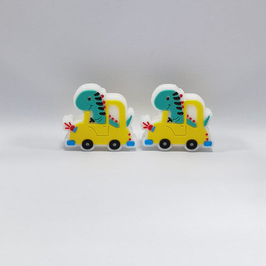 20Pcs Silicone Focal Beads Dinosaur Driving Yellow Car