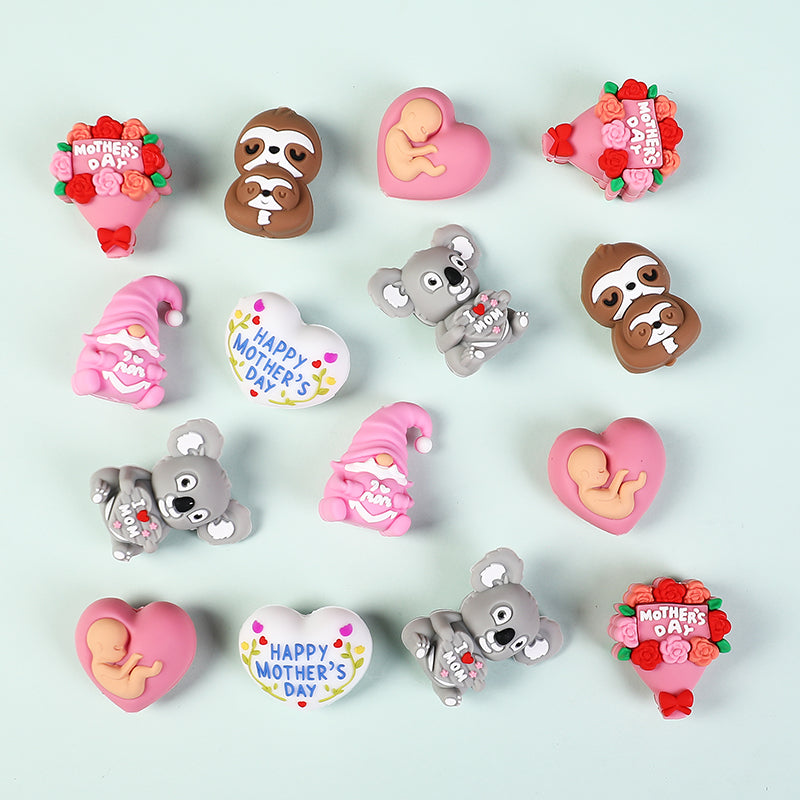 20Pcs Silicone 3D Focal Beads Mother Day Koala Bouquet Holding Heart 6