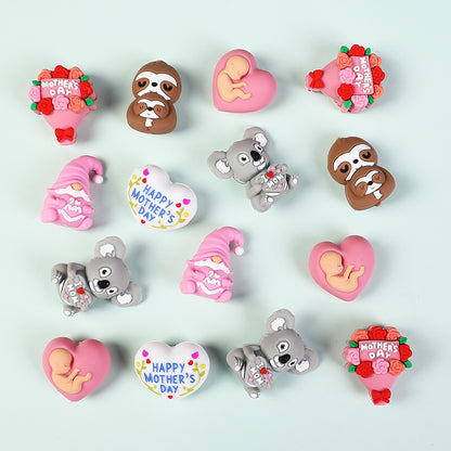 20Pcs Silicone 3D Focal Beads Mother Day Koala Bouquet Holding Heart 6