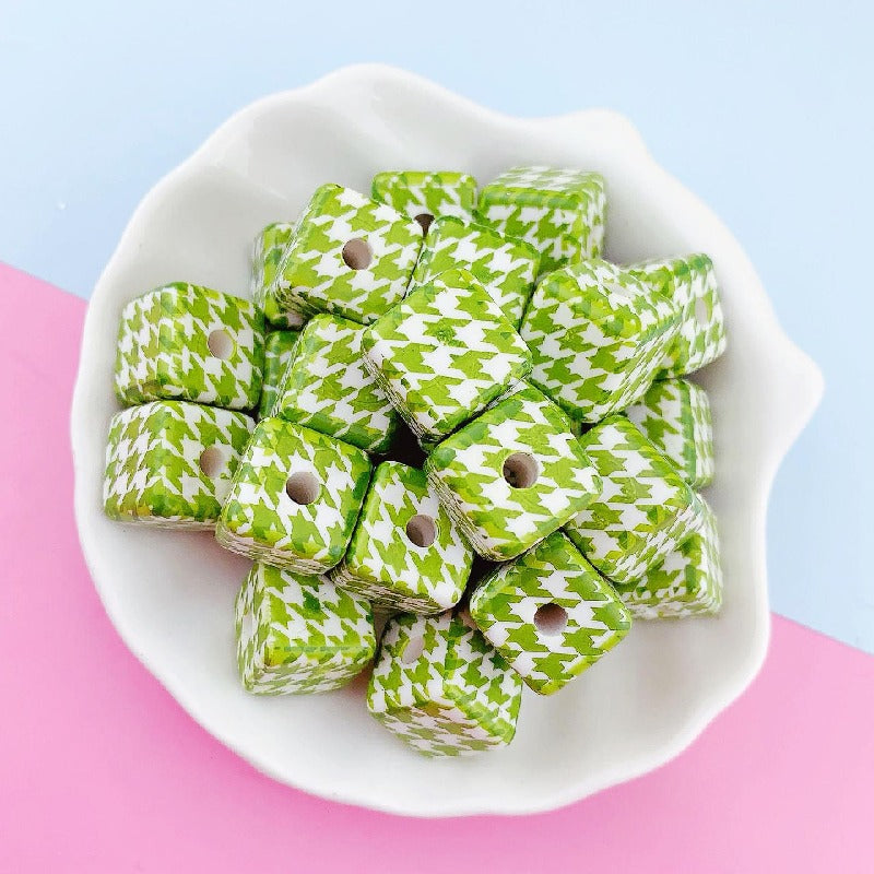 10pcs 16mm Houndstooth Pattern Square Acrylic Beads Jewelry Making 11