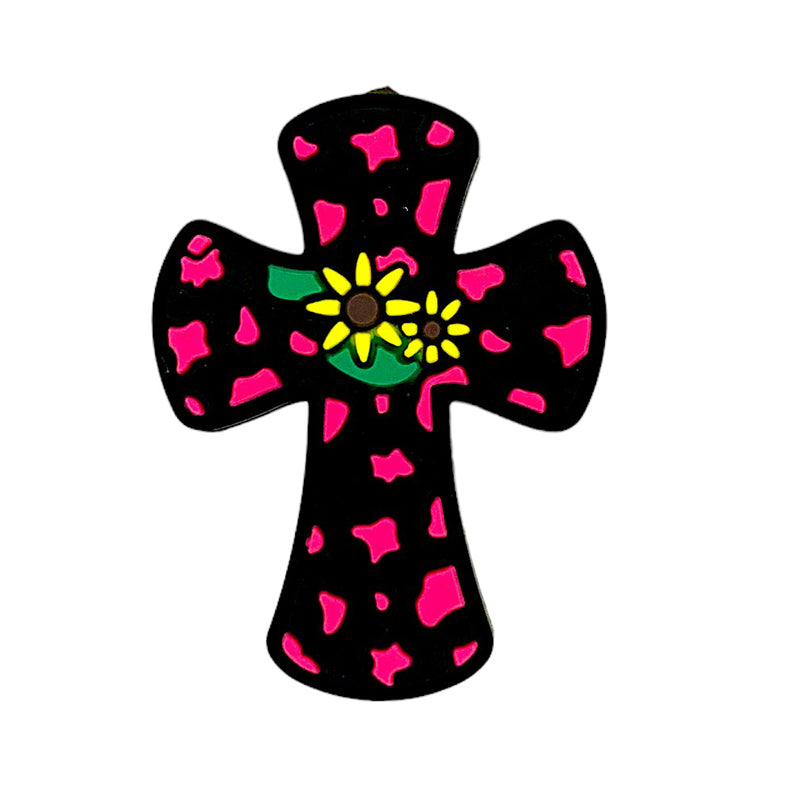 20pcs Silicone Focal Beads Sunflower Cross Pink Spot Pattern