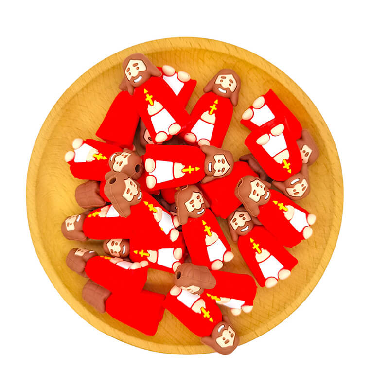 Silicone 3D Focal Beads Red Cloak King Wearing Cross Detail 2