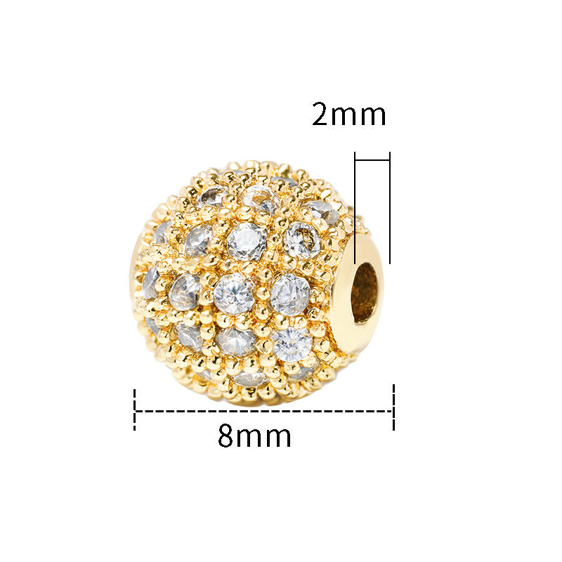 30pcs Fancy Zirconia Paved Brass Round Beads 5
