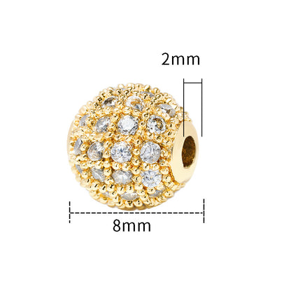30pcs Fancy Zirconia Paved Brass Round Beads 5
