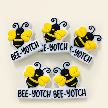 20Pcs Silicone Focal Beads Bee With Printed Text Bee Yotch