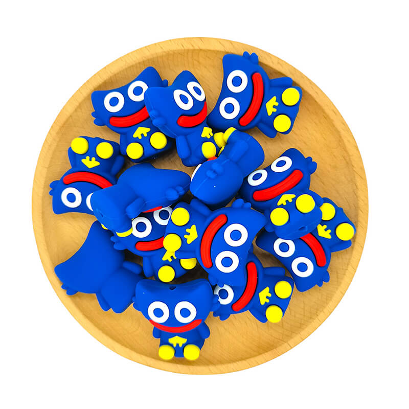Silicone 3D Focal Beads Sitting Blue Character Smiling Face 2