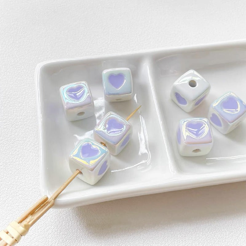 10pcs 12mm Heart Cube Acrylic Beads DIY Bracelet Making 16