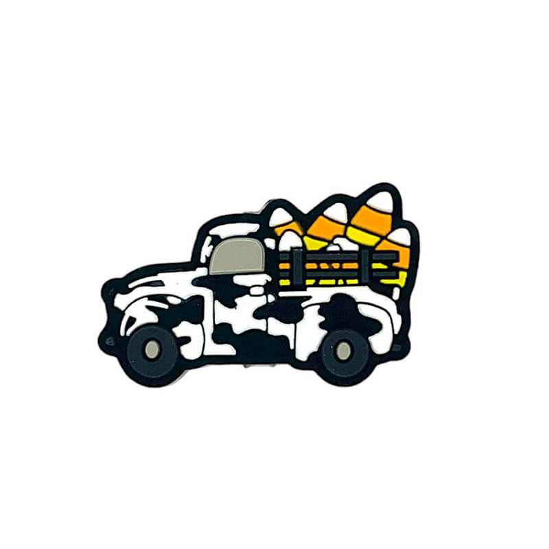 Silicone Focal Beads Cow Print Corn Car with Candy Corn Detail