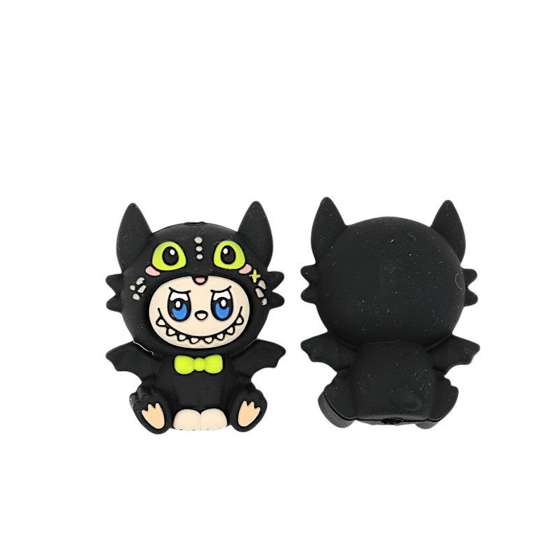 20Pcs Silicone 3D Focal Beads Halloween Black Creature with Bat Wings