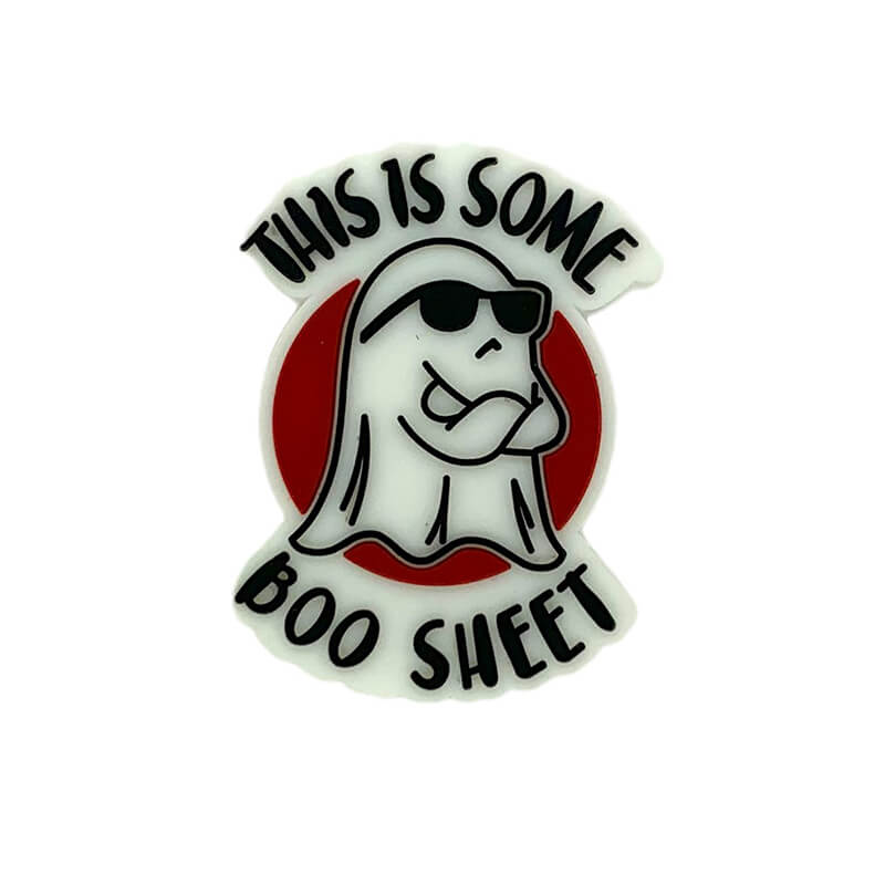 Large Silicone Focal Beads Ghost Saying This Is Some Boo Sheet Red Background